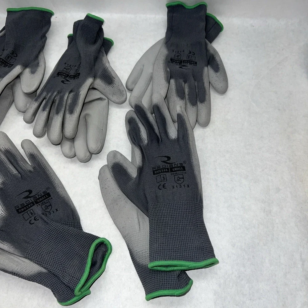 Radians RWG14S 13 Gauge Gray Polyester Shell PU Palm Coated Gloves, S 5 Pair lot